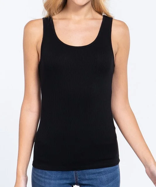 DOUBLE ROUND NECK RIB KNIT TOP