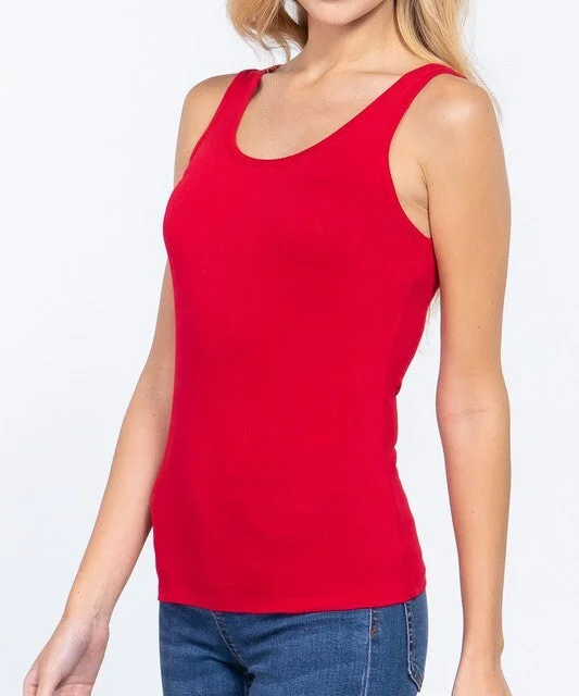 DOUBLE ROUND NECK RIB KNIT TOP