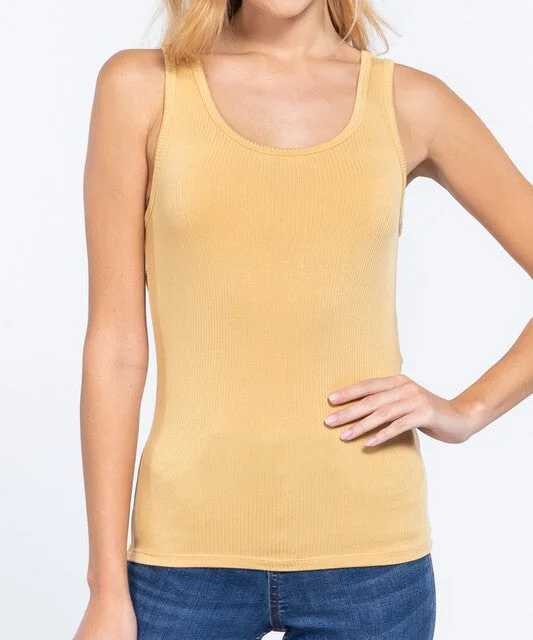 DOUBLE ROUND NECK RIB KNIT TOP