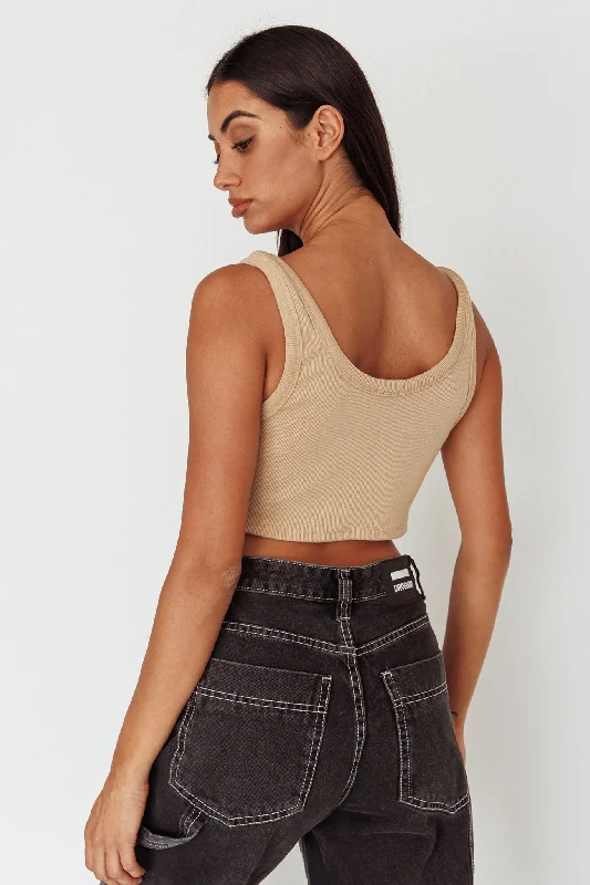 Drifting Ribbed Crop Top Tan