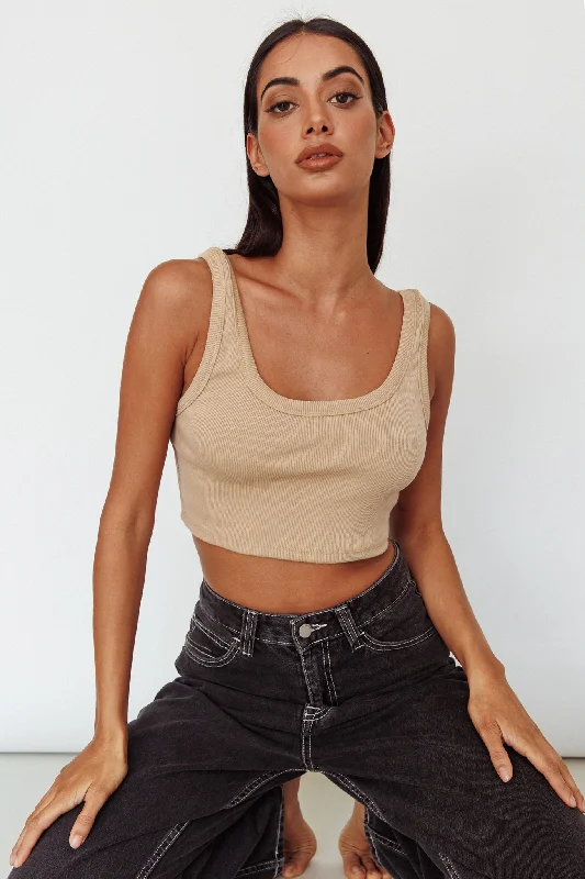 Drifting Ribbed Crop Top Tan