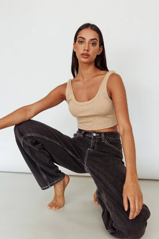 Drifting Ribbed Crop Top Tan