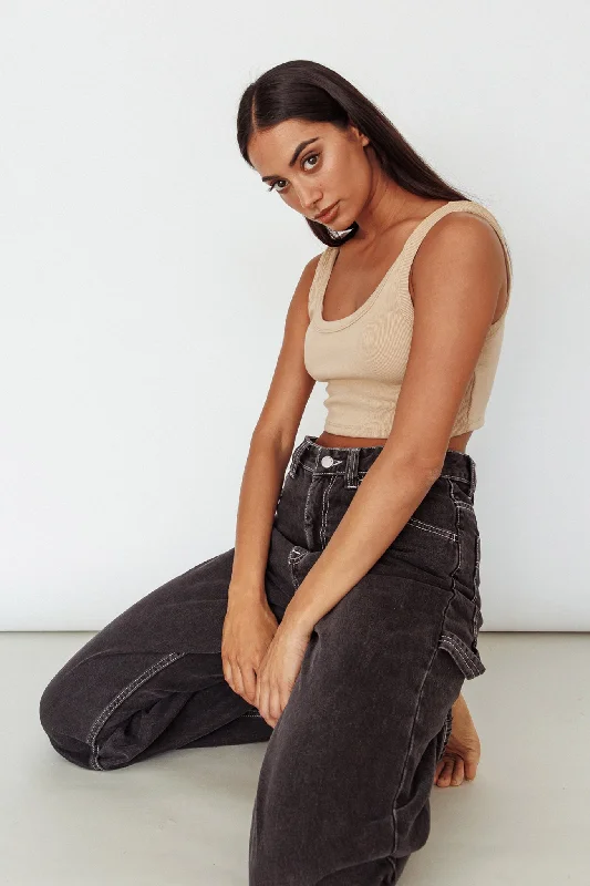 Drifting Ribbed Crop Top Tan