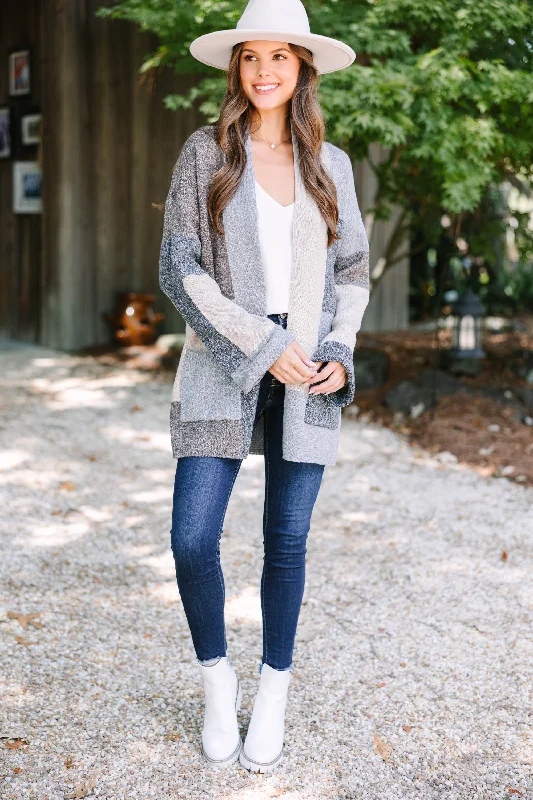 Feeling Like Fun Charcoal Gray Colorblock Cardigan