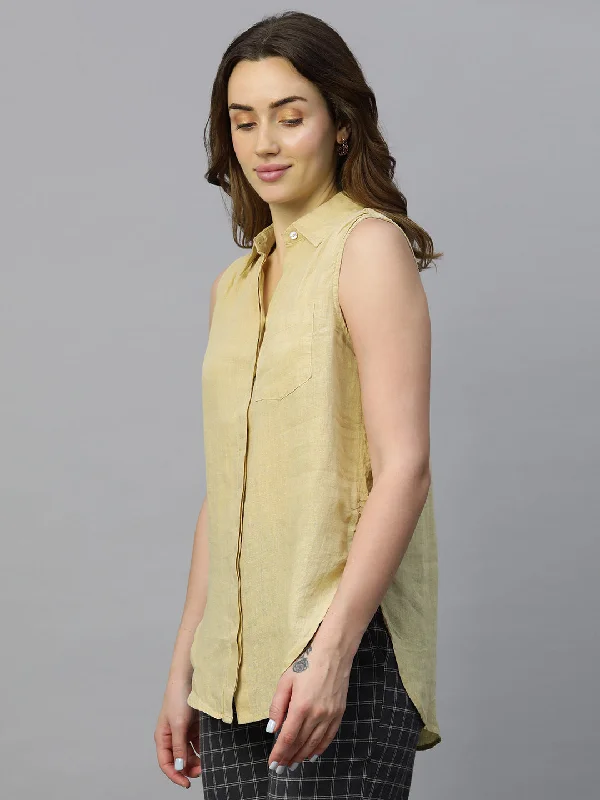 Women's Beige Linen Regular Fit Blouse