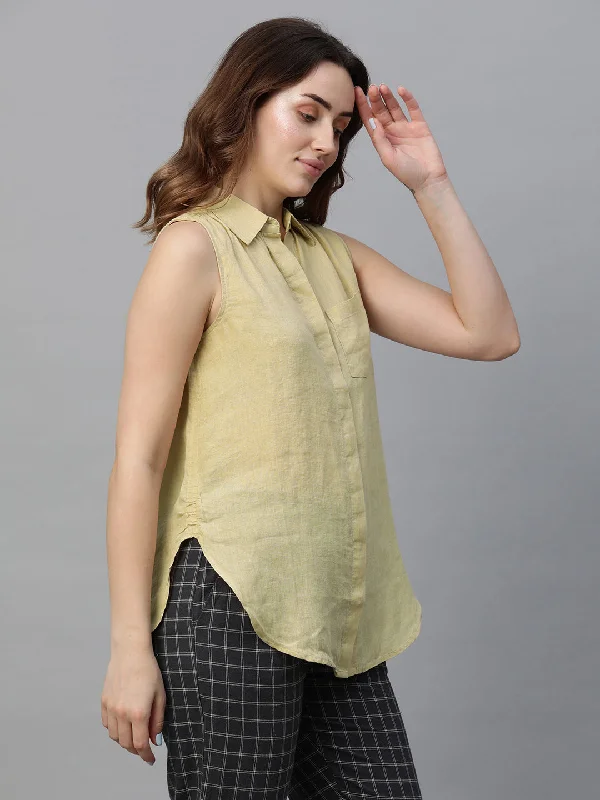 Women's Beige Linen Regular Fit Blouse