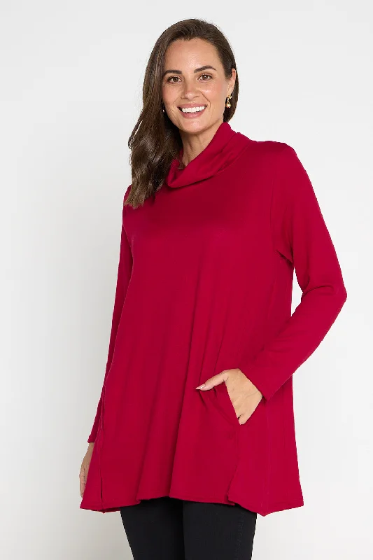 Lina Cowl Knit Tunic - Red