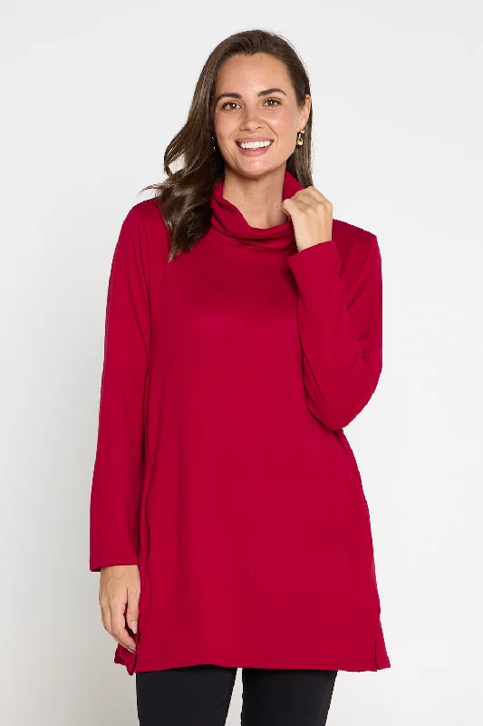 Lina Cowl Knit Tunic - Red