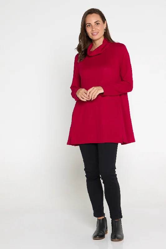 Lina Cowl Knit Tunic - Red