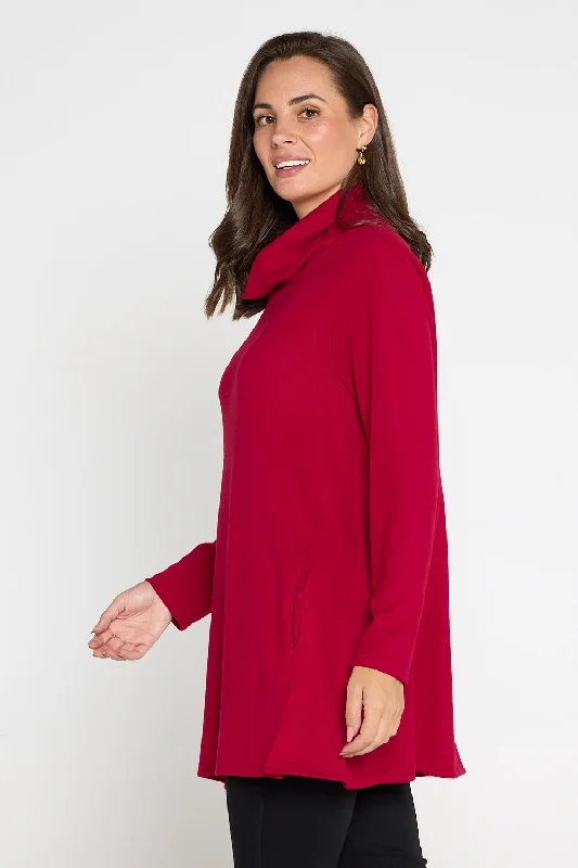 Lina Cowl Knit Tunic - Red