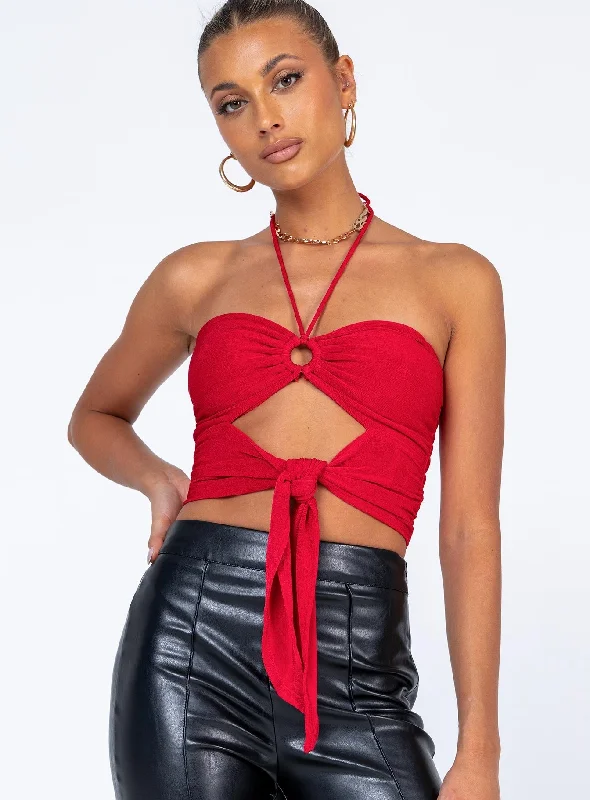 Loriella Ring Detail Crop Top Red