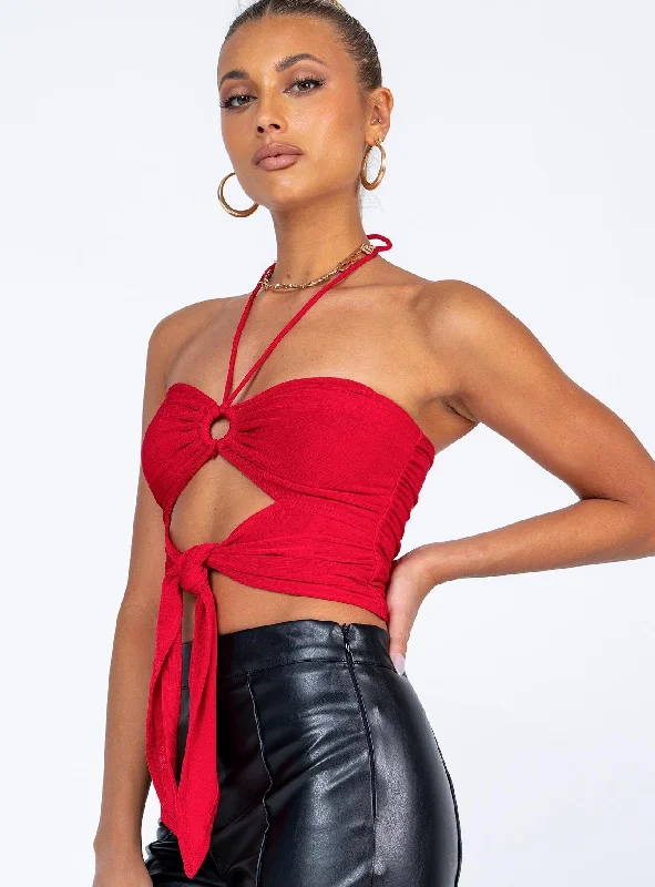 Loriella Ring Detail Crop Top Red