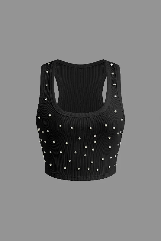 Rhinestone Embellished Crop Tank Top