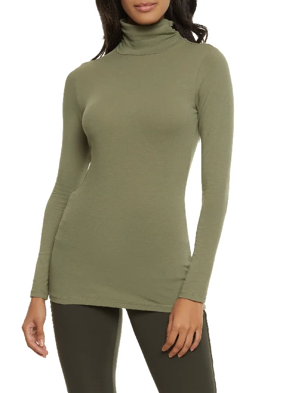 Ruched Long Sleeve Turtleneck Top