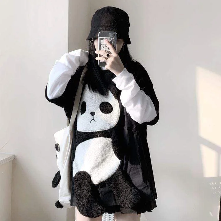 Panda False Two-piece Long Sleeved Tee