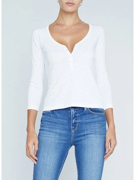 Rowena 3/4 Sleeve Henley Top White