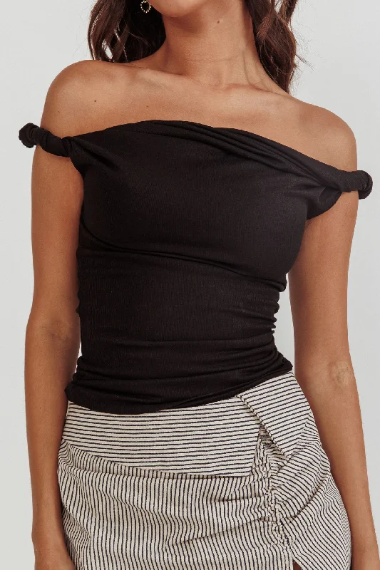 Teri Rolled Off-Shoulder Top Black