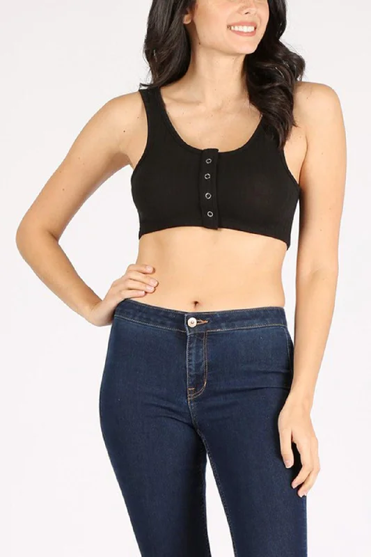 Women's Casual Solid Ribbed Button Bra Top