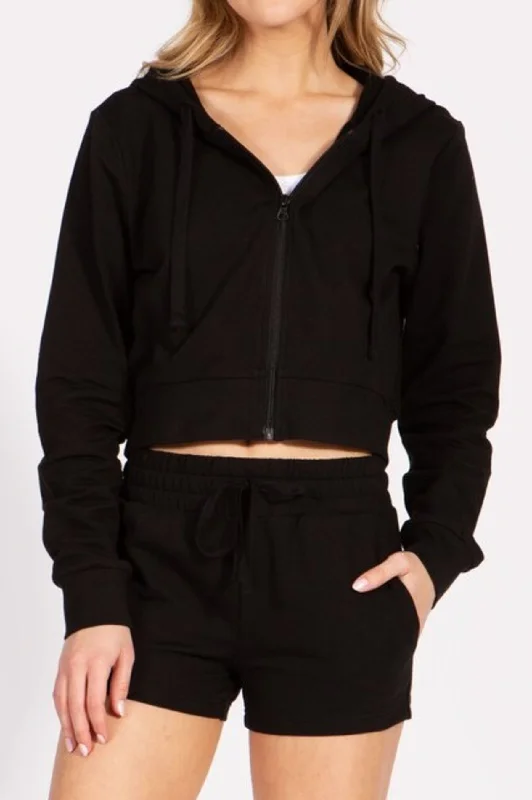 Women's Cropped Zip Up French Terry Hooded Jacket