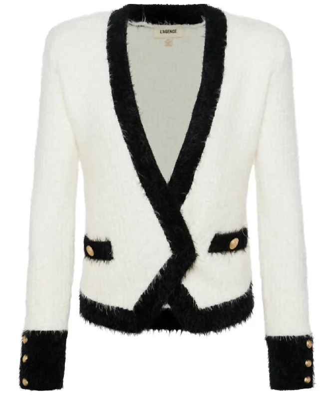 Women's Georgia Contrast Cardi Blazer In White/black