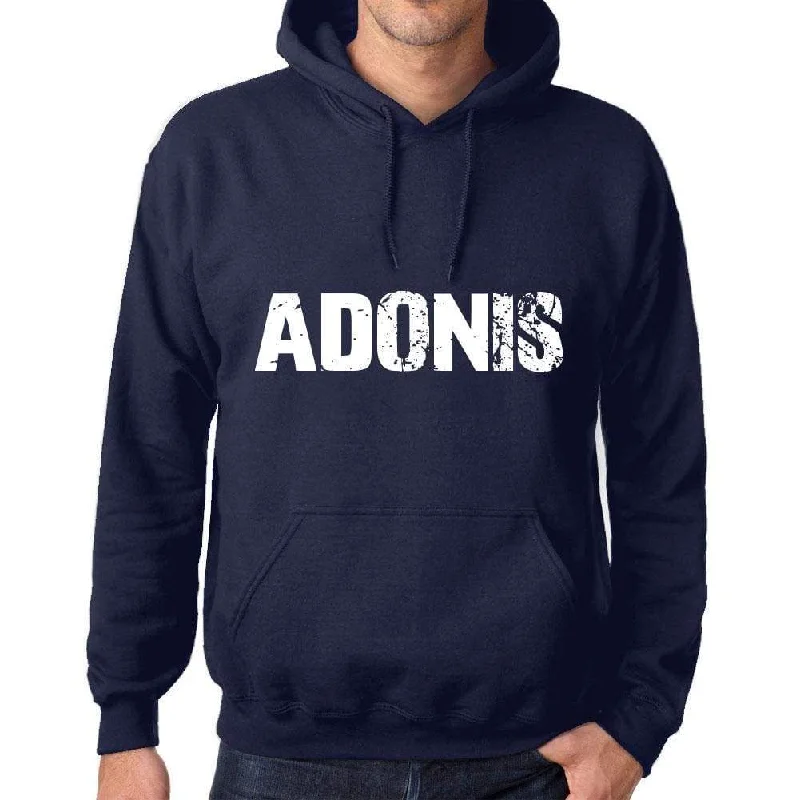 Unisex Printed Graphic Cotton Hoodie Popular Words ADONIS French Navy