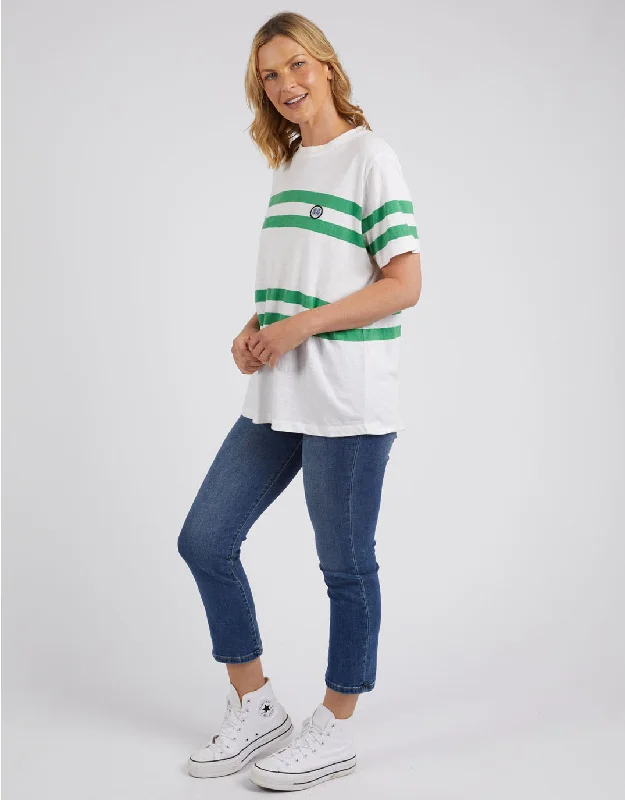 Allegra Short Sleeve Tee - White/Green Stripe