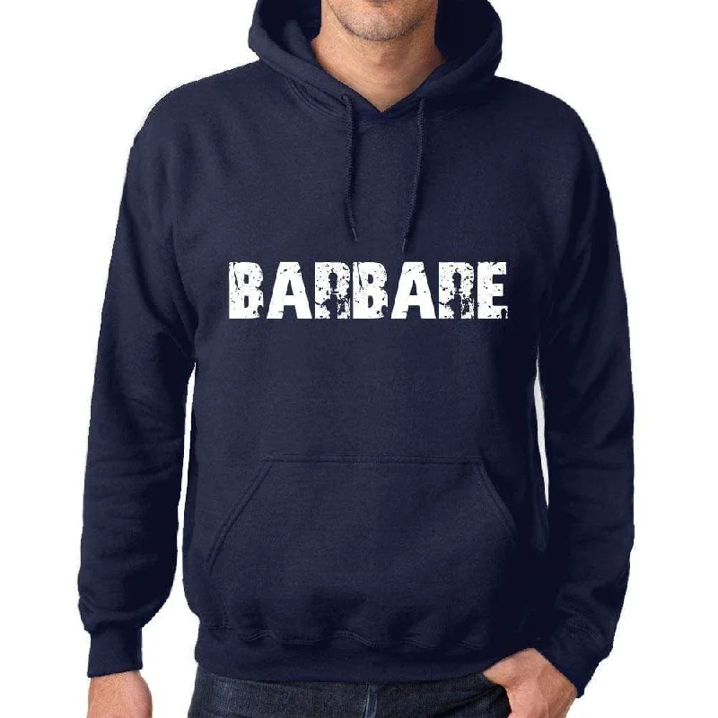 Unisex Printed Graphic Cotton Hoodie Popular Words BARBARE French Navy