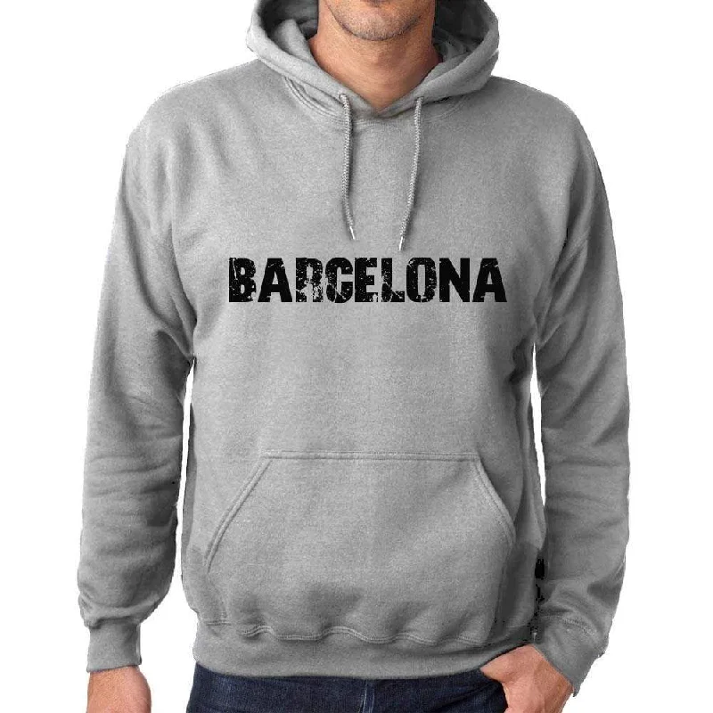 Unisex Printed Graphic Cotton Hoodie Popular Words BARCELONA Grey Marl