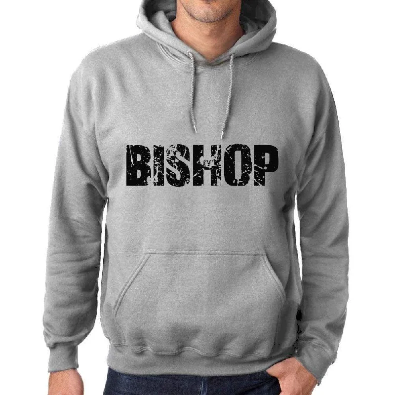 Unisex Printed Graphic Cotton Hoodie Popular Words BISHOP Grey Marl