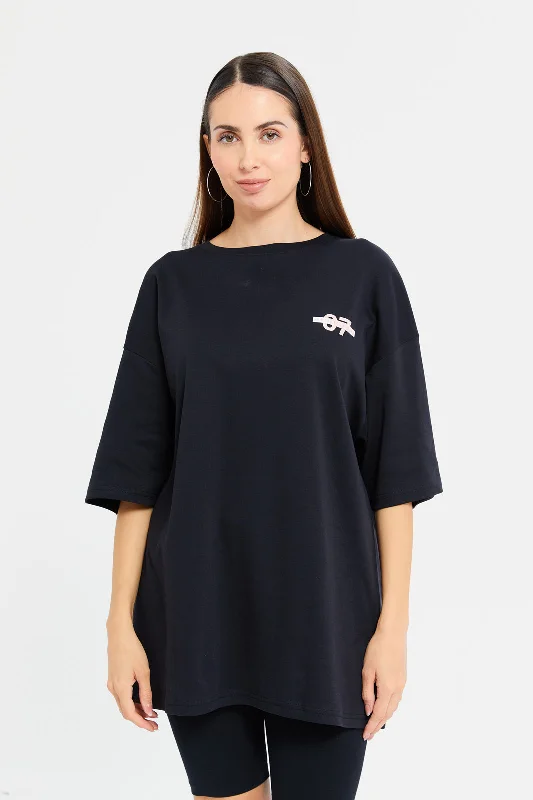 Women Black Printed Oversize T-Shirt