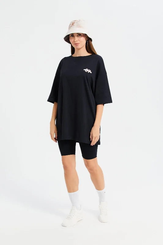 Women Black Printed Oversize T-Shirt