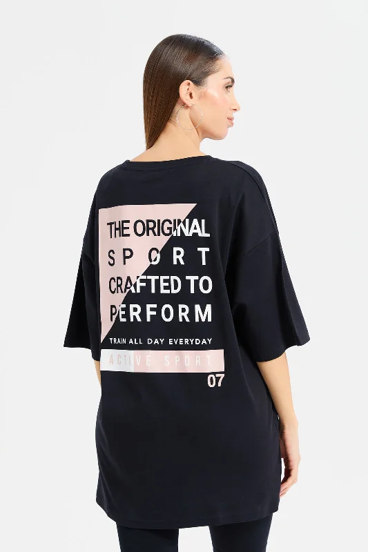 Women Black Printed Oversize T-Shirt