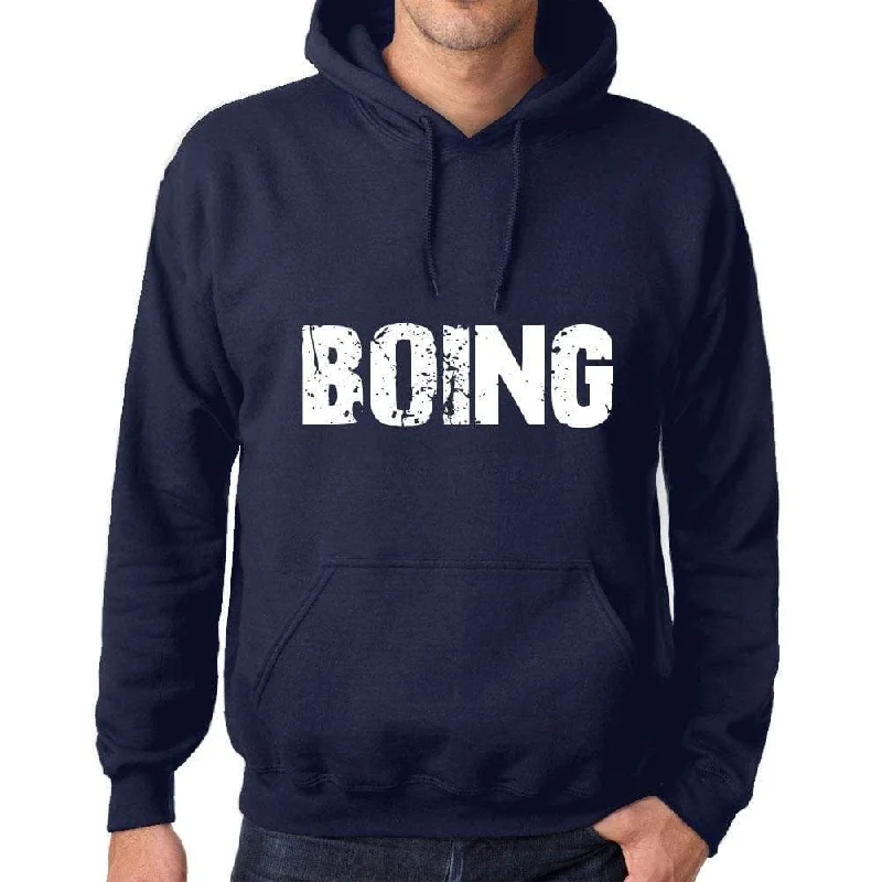 Unisex Printed Graphic Cotton Hoodie Popular Words BOING French Navy