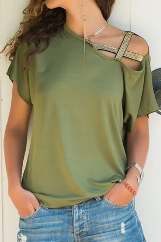 Casual Solid Oblique Collar T-Shirts