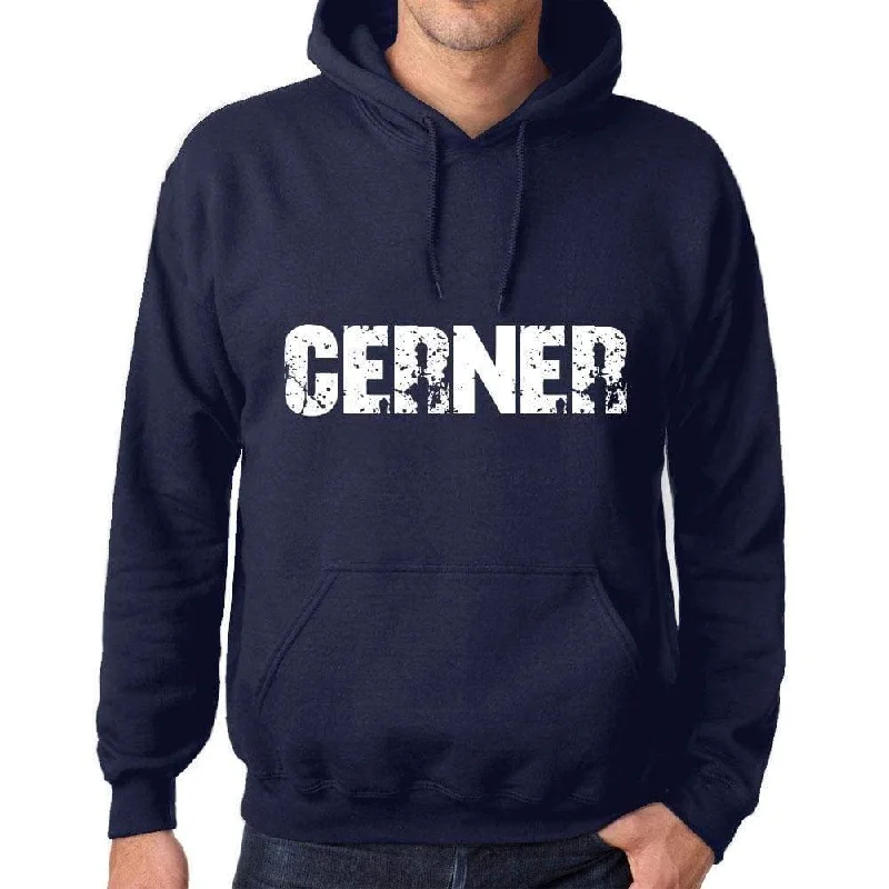 Unisex Printed Graphic Cotton Hoodie Popular Words CERNER French Navy