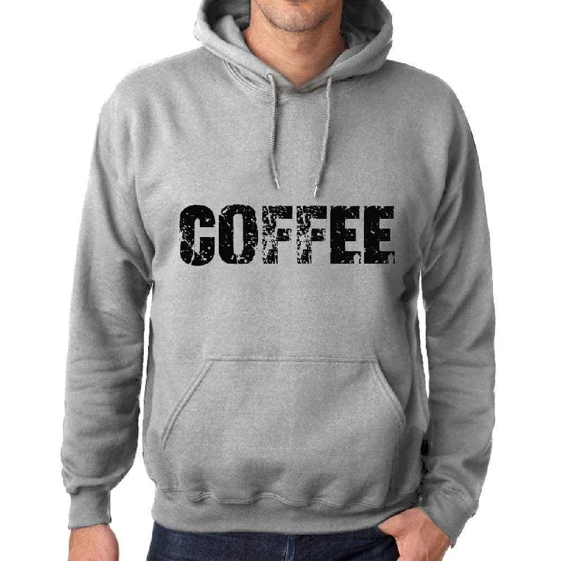 Unisex Printed Graphic Cotton Hoodie Popular Words COFFEE Grey Marl