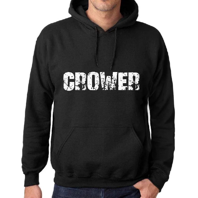 Men's Women's Unisex Printed Graphic Cotton Hoodie Soft Heavyweight Hooded Sweatshirt Pullover Popular Words CROWER Deep Black