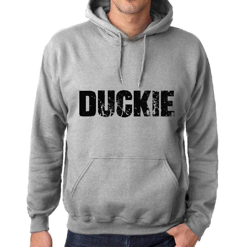 Unisex Printed Graphic Cotton Hoodie Popular Words DUCKIE Grey Marl