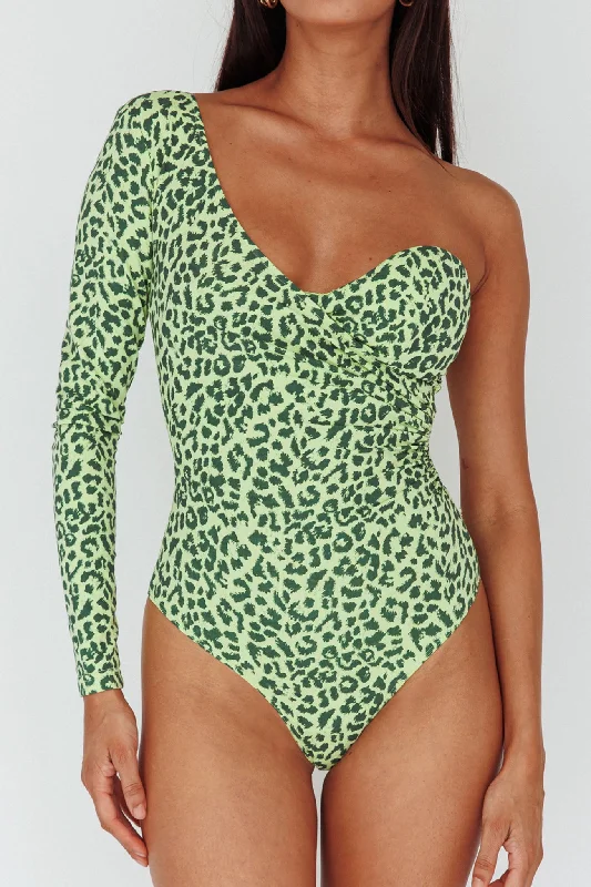 Fifi One Sleeve Bodysuit Leopard Apple