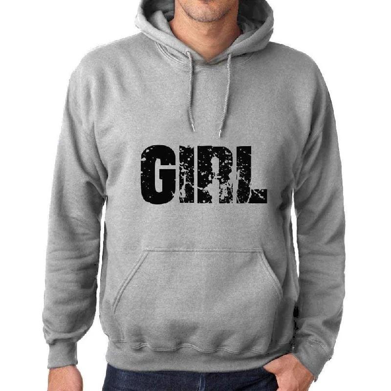 Unisex Printed Graphic Cotton Hoodie Popular Words GIRL Grey Marl