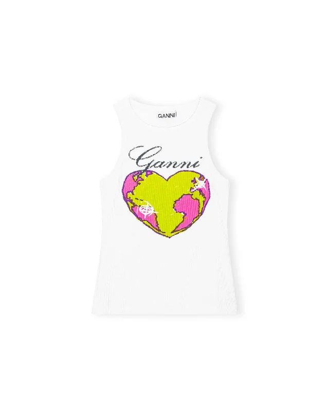 Graphic Rib Heart Tank Top - Bright White