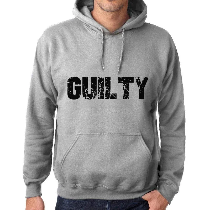 Unisex Printed Graphic Cotton Hoodie Popular Words GUILTY Grey Marl