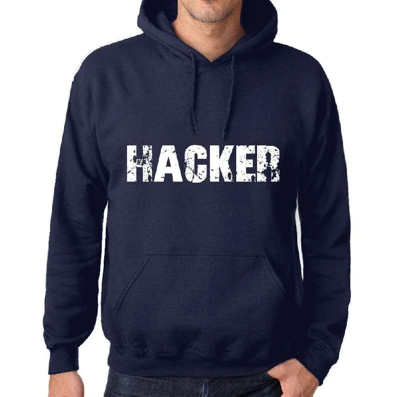 Unisex Printed Graphic Cotton Hoodie Popular Words HACKER French Navy