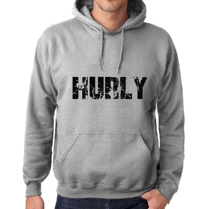 Unisex Printed Graphic Cotton Hoodie Popular Words HURLY Grey Marl