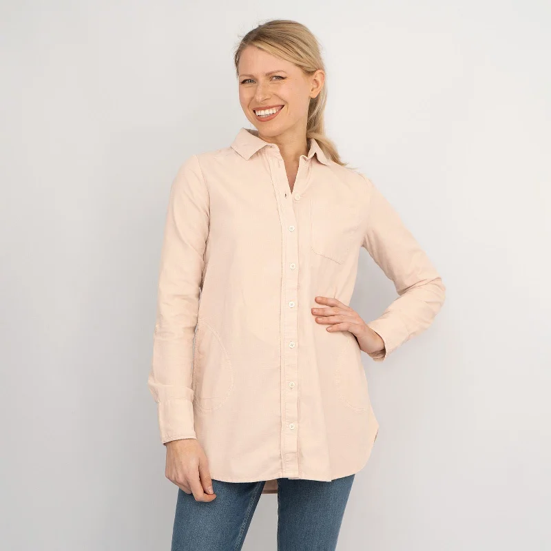 Jane Pink Fine Cord Long Sleeve Corduroy Longline Tunic Shirts Casual Tops