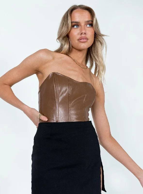 Jessica PU Bodysuit Brown