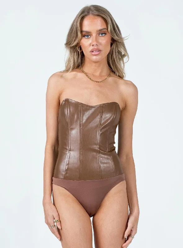 Jessica PU Bodysuit Brown