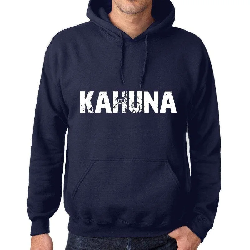 Unisex Printed Graphic Cotton Hoodie Popular Words KAHUNA French Navy