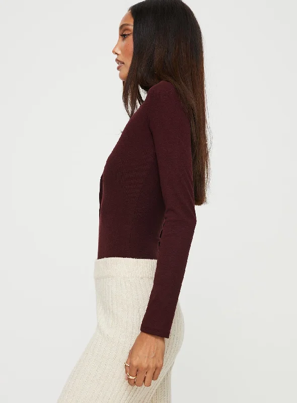 Kandis Long Sleeve Bodysuit Burgundy