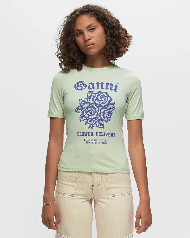 Light Cotton Jersey Flower Fitted T-shirt - Sea Foam